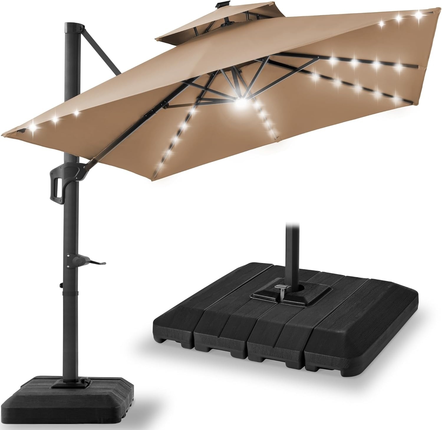 Obrotowy parasol ogrodowy z wbudowanym oświetleniem